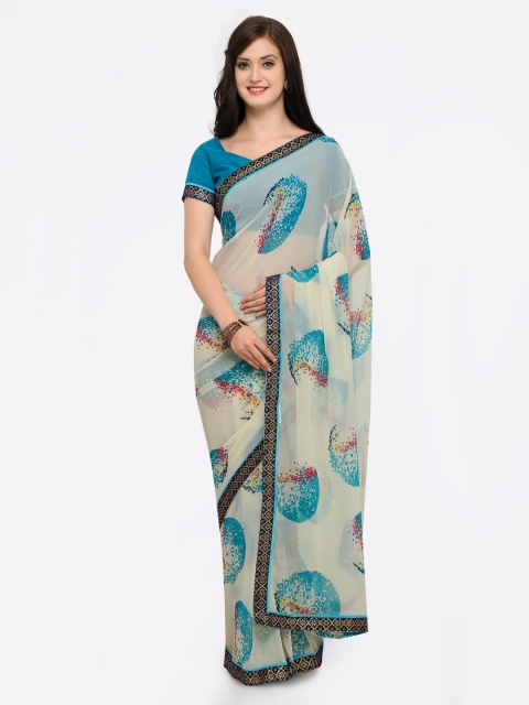 

Shaily White Printed Pure Georgette Saree