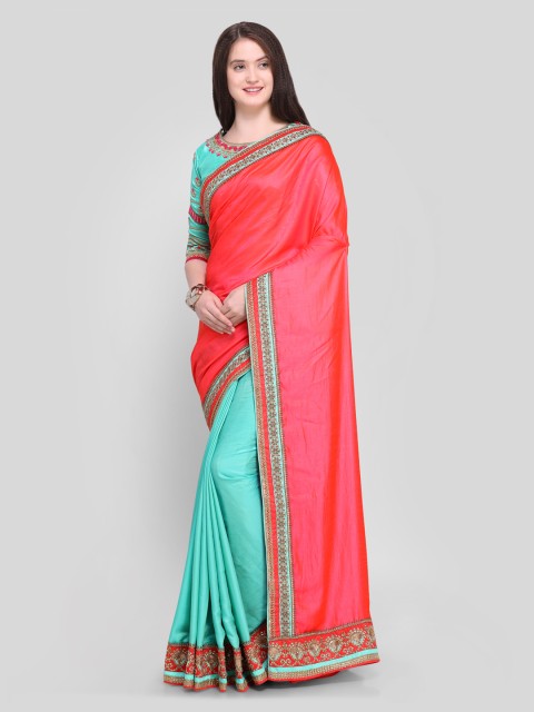 

Shaily Pink & Turquoise Blue Colourblocked Saree