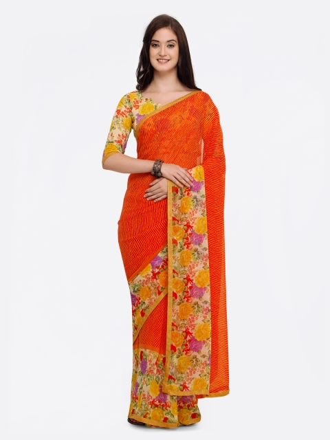 

Shaily Orange Solid Pure Georgette Saree