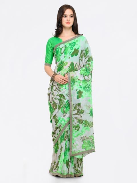 

Shaily Green Printed Pure Georgette Saree