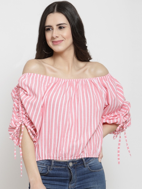 

Global Republic Women Pink & White Striped Bardot Top