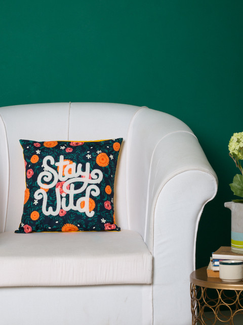 

Chumbak Navy Blue & Green Single Quirky Square Cushion Cover