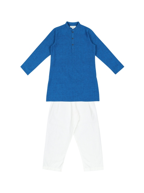 

Pantaloons Junior Boys Blue & White Self Design Kurta with Pyjamas