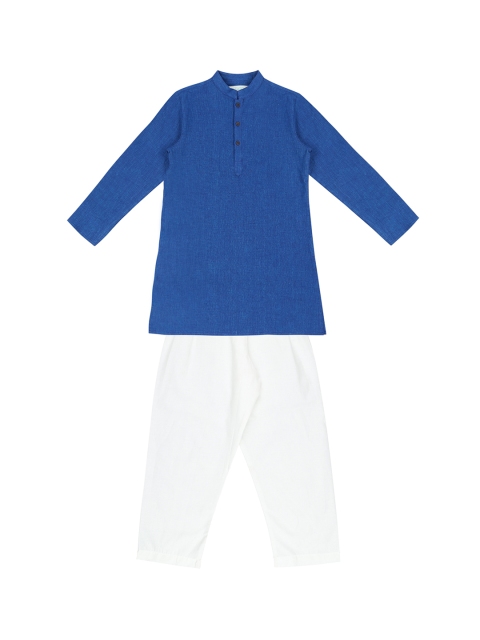 

Pantaloons Junior Boys Blue Self Design Kurta with Pyjamas