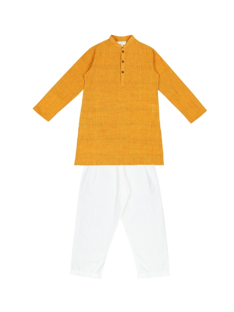 

Pantaloons Junior Boys Yellow Self Design Kurta with Pyjamas