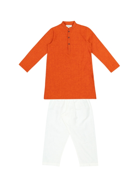 

Pantaloons Junior Boys Orange & White Solid Kurta with Pyjamas