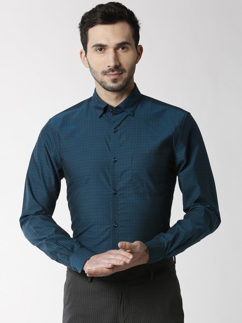 

Peter England Elite Men Teal B;ue Slim Fit Self Design Formal Shirt