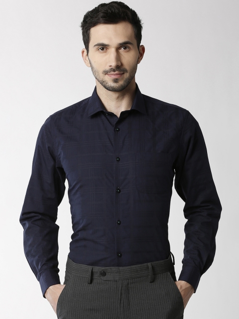 

Peter England Elite Men Navy Blue Regular Fit Checked Formal Shirt