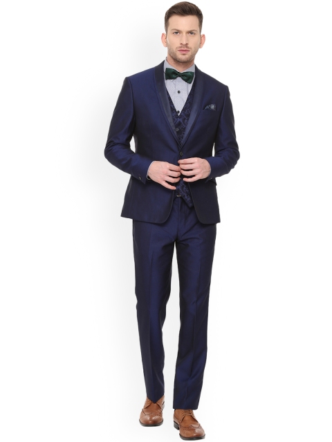 

V Dot Men Blue Solid Slim-Fit Tuxedo Suit