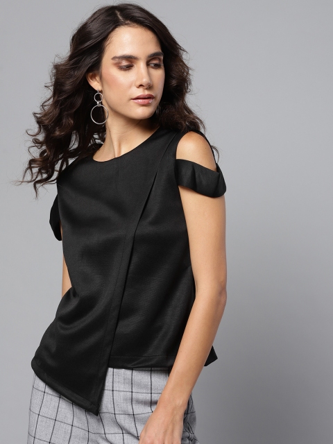 

Orchid Blues Women Black Solid Layered Cold-Shoulder Top