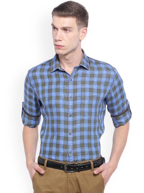 

Van Heusen Sport Men Blue Slim Fit Linen Checked Casual Shirt