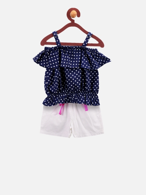 

LilPicks Girls Blue & White Printed Top with Shorts
