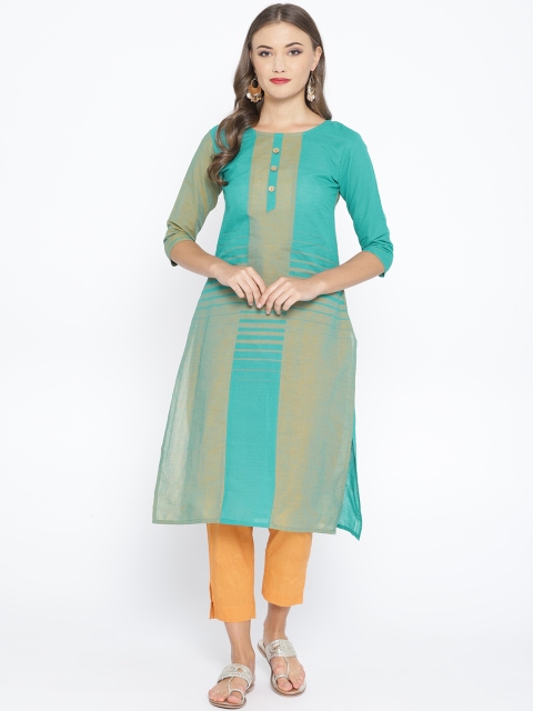 

Chhabra 555 Women Green & Yellow Striped Straight Kurta