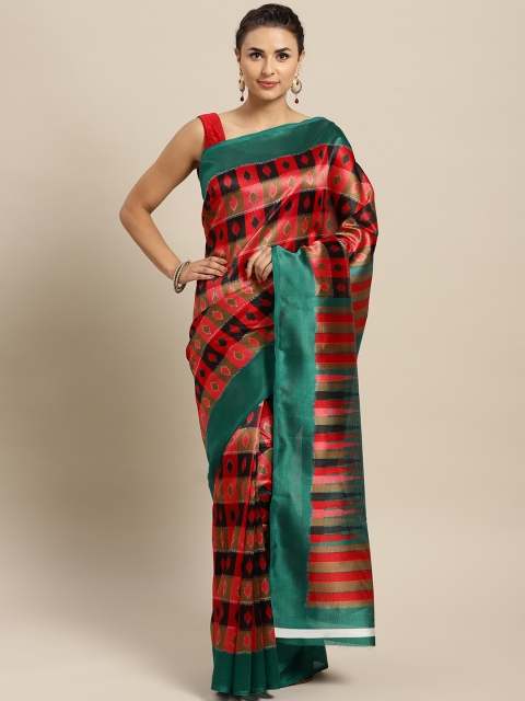 

Chhabra 555 Red & Green Checked Bhagalpuri Saree