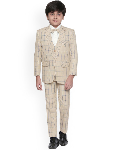 

Jeetethnics Boys Cream-Coloured Checked Suit