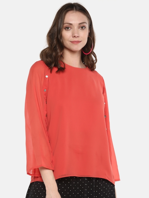 

sassystripes Women Coral Red Solid Top