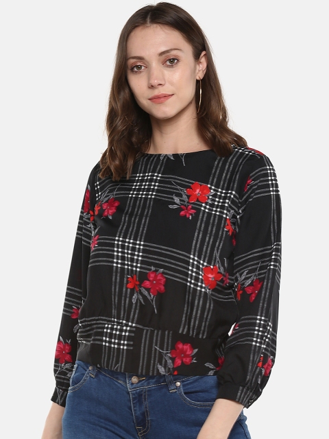 

sassystripes Women Black & White Checked Styled Back Top