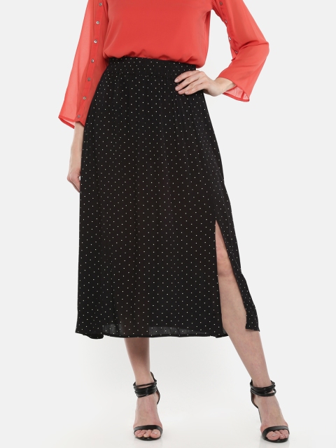 

sassystripes Women Black & Off White Printed Midi A-line Skirt
