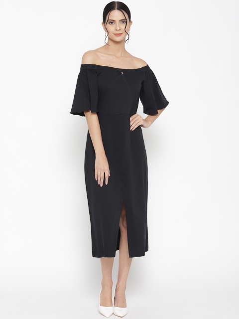 

sassystripes Women Black Solid Off-Shoulder Sheath Dress