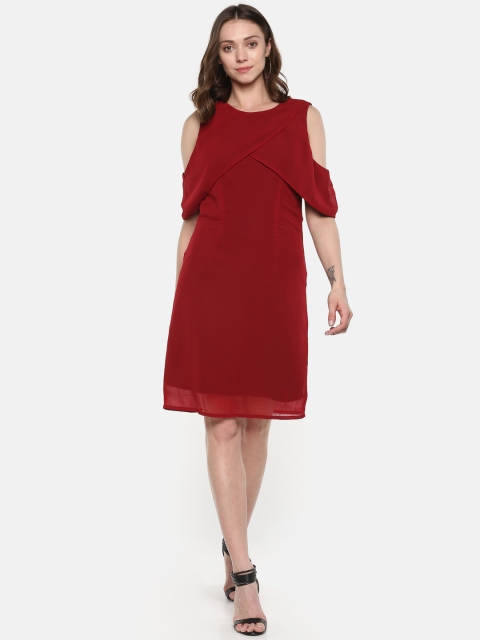 

sassystripes Women Red Solid Cold-Shoulder A-Line Dress