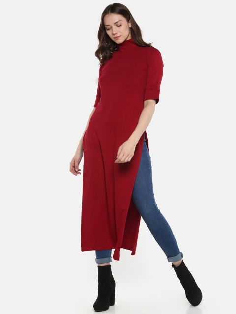 

sassystripes Women Maroon Solid Longline Top