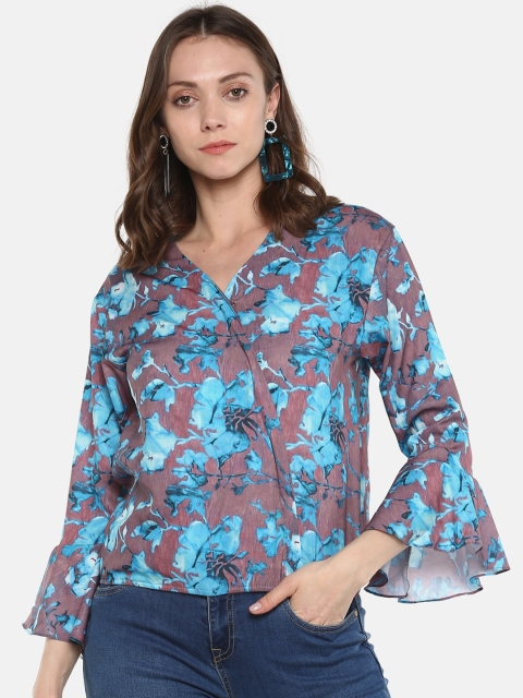 

sassystripes Women Blue & Grey Floral Print Wrap Top