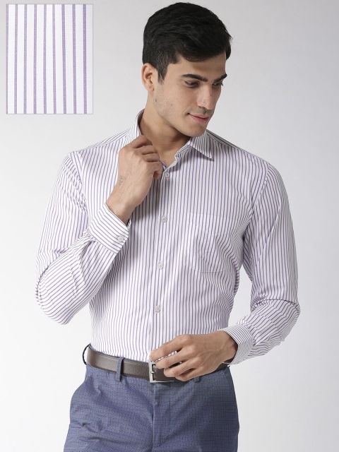 

Richlook Men White & Purple Regular Fit Striped Formal Shirt