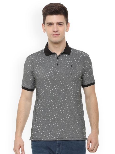 

V Dot Men Grey Printed Polo Collar T-shirt