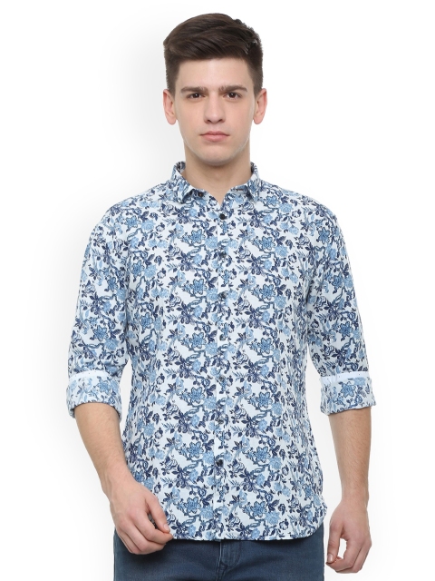 

V Dot Men Blue Slim Fit Printed Casual Shirt