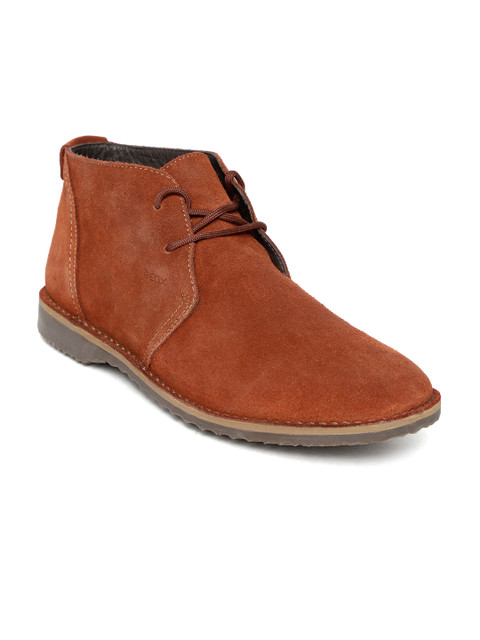 

Geox Men Rust Orange Solid Leather Mid-Top Derbys