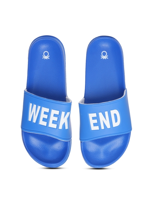 

United Colors of Benetton Men Blue Printed Sliders