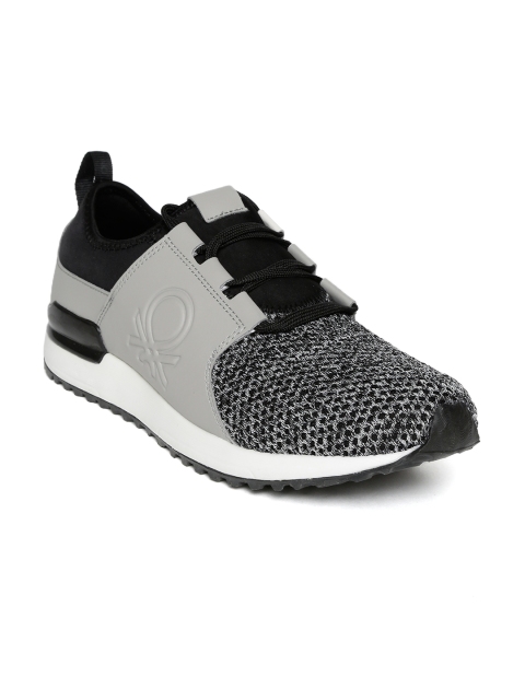 

United Colors of Benetton Men Grey & Black Colourblocked Sneakers