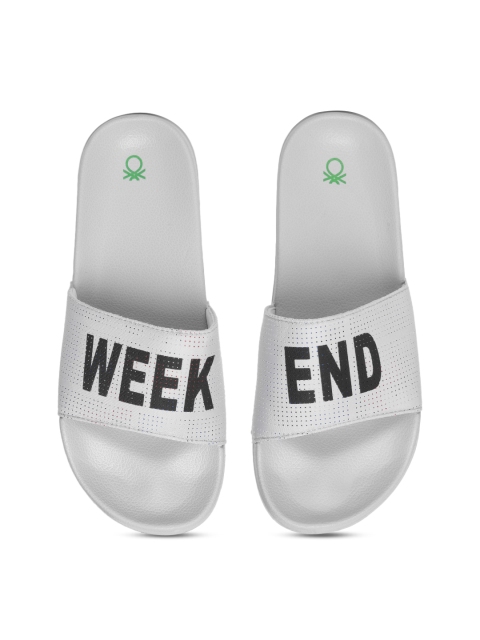 

United Colors of Benetton Men Grey Printed Sliders