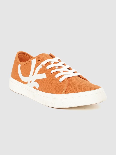 

United Colors of Benetton Men Orange & White Brand Logo Print Sneakers