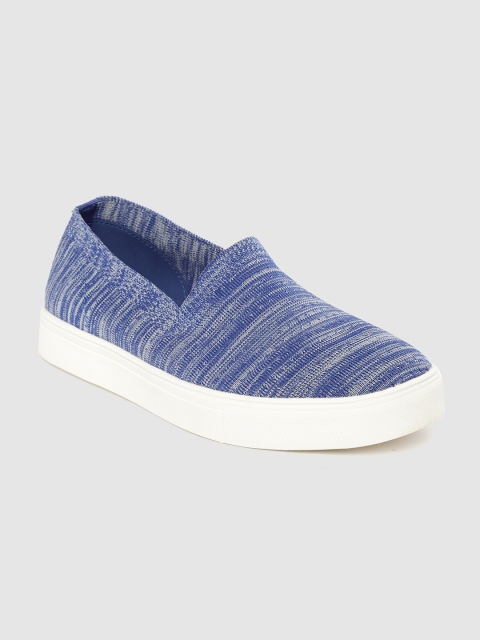 

United Colors of Benetton Men Blue & Grey Melange Woven Design Slip-On Sneakers