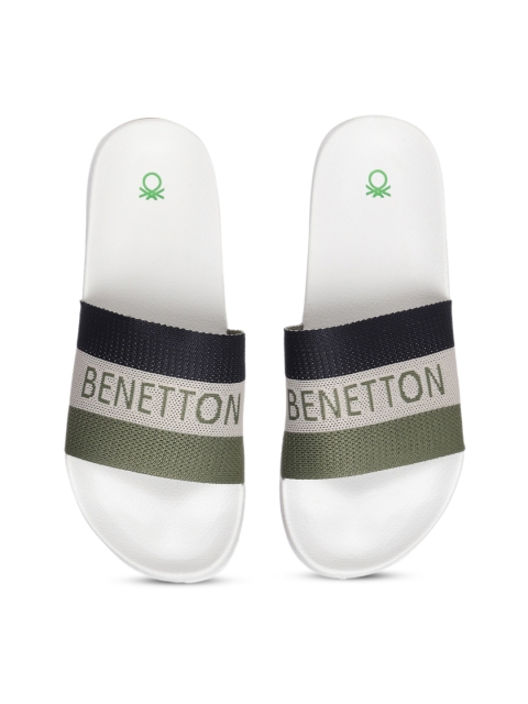 

United Colors of Benetton Men Olive Green & Black Self-Design Sliders