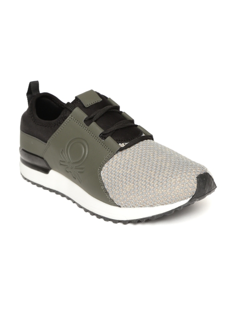 

United Colors of Benetton Men Olive Green & Grey Colourblocked Sneakers