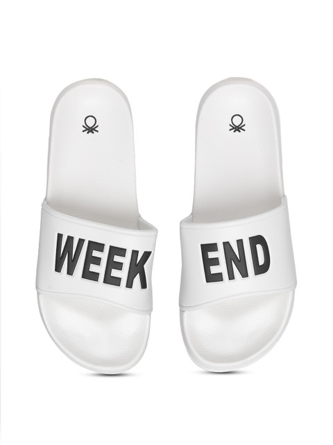 

United Colors of Benetton Men White Printed Sliders