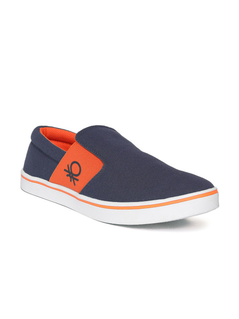 

United Colors of Benetton Men Navy & Orange Colourblocked Slip-On Sneakers, Navy blue