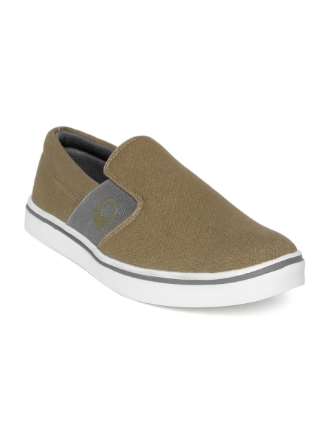 

United Colors of Benetton Men Olive Brown Slip-On Sneakers