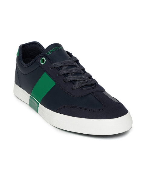 

United Colors of Benetton Men Navy Blue & Green Colourblocked Sneakers