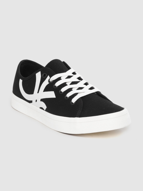 

United Colors of Benetton Men Black & White Brand Logo Print Sneakers