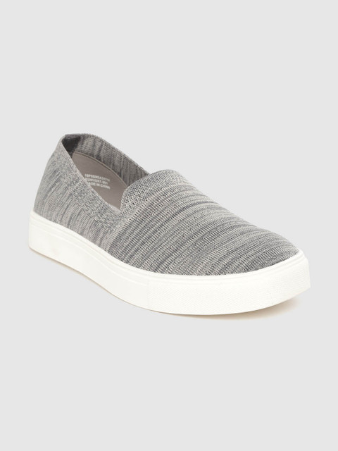 

United Colors of Benetton Men Grey Melange Woven Design Slip-On Sneakers