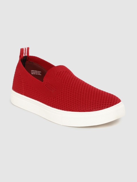 

United Colors of Benetton Men Red Woven Design Slip-On Sneakers