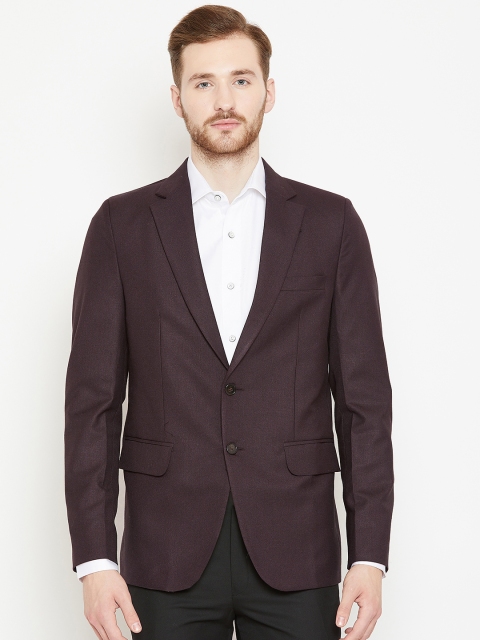 

Shaftesbury London Men Purple Slim Fit Solid Single-Breasted Formal Blazer