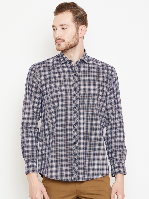 

Shaftesbury London Men Navy Blue & Maroon Smart Slim Fit Checked Casual Shirt