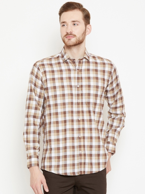 

Shaftesbury London Men Brown & Off-White Smart Slim Fit Checked Casual Shirt