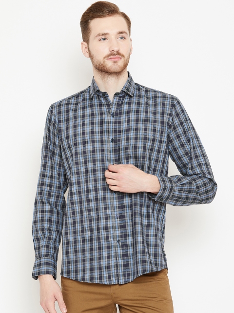 

Shaftesbury London Men Blue & Grey Smart Slim Fit Checked Casual Shirt