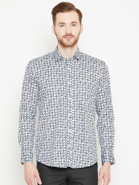 

Shaftesbury London Men White & Grey Smart Slim Fit Printed Casual Shirt