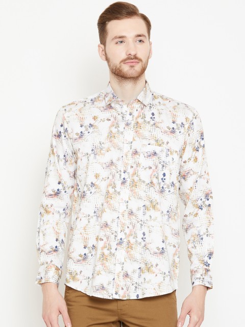

Shaftesbury London Men White Smart Slim Fit Printed Casual Shirt